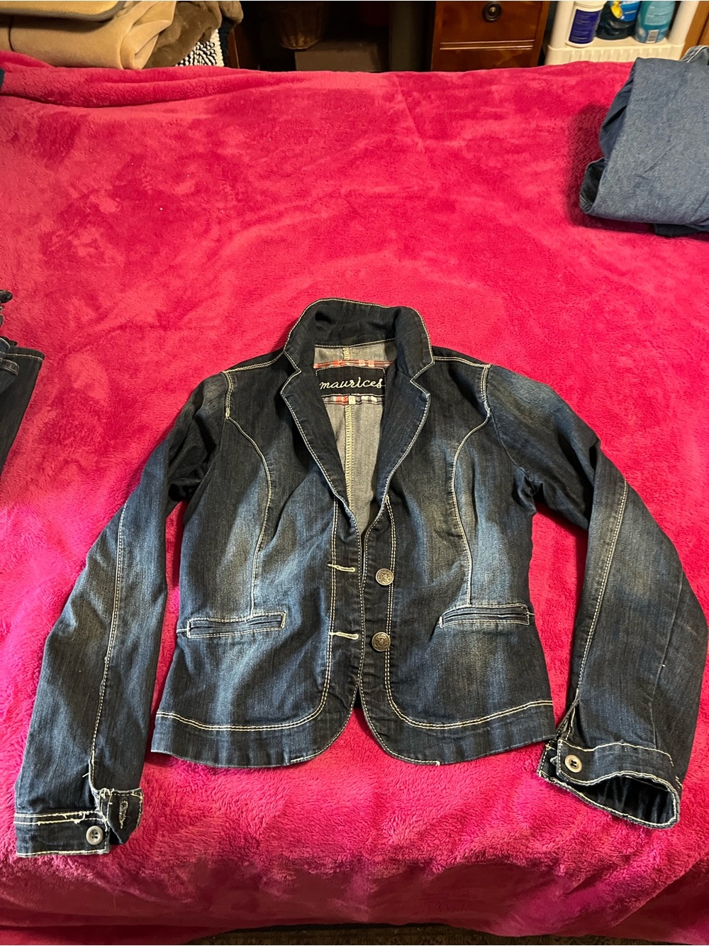 Maurices Dark Blue Denim Blazer Jacket